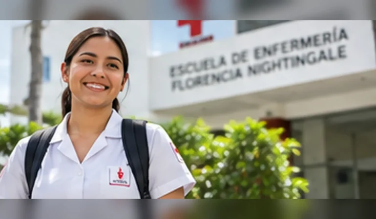 Vida de un Estudiante de Enfermería en Cuernavaca Estudiante de enfermería con uniforme y mochila en el campus de una escuela de ciencias de la salud